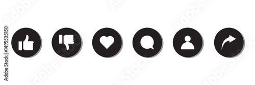 Icons like comment, share, love, user, like, dislike media button. Outline icon heart arrow direct message interface message minimalist
