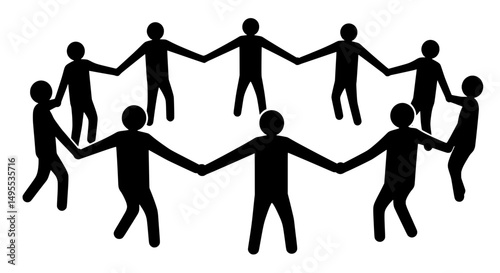 Dancing Circle Silhouette, Joyful Unity Group Vector Icon