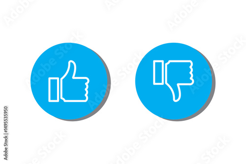 Like and dislike flat icon set with blue frame. thumbs up, thumbs down, vector icon. Like and dislike social network pictograms isolated on white background. EPS10