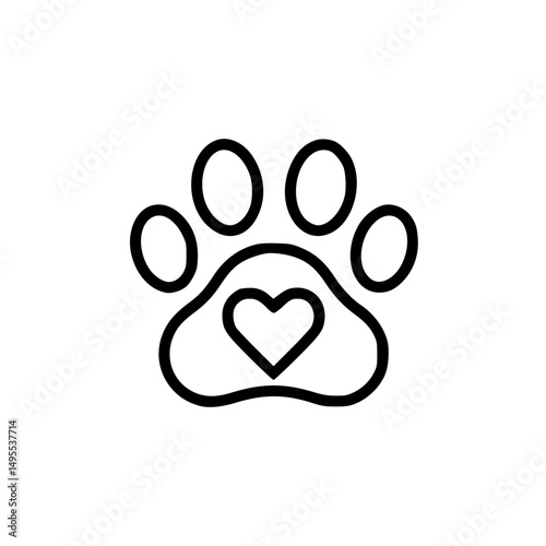 Paw Print with Heart Symbol of Love for Pets, Animal Welfare, and Compassion