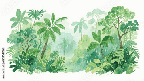 Emerald Depths: Liquid Wilderness rainforest isolated watercolor vector illustration svg