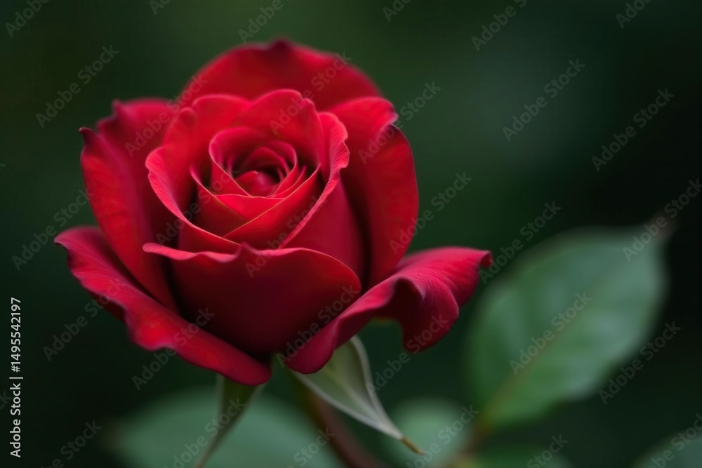 Single deep red rose, unfurling petals, rich color, bud, bloom Single deep red rose, unfurling petals, rich color, bud, bloom