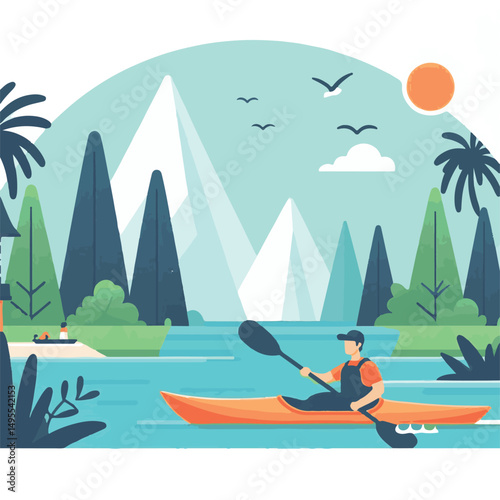 nature, summer, kayak, water, vacation, travel, boat, lake, sport, paddle, holiday, kayaking, activity, outdoor, landscape, active, leisure, canoe, lifestyle, adventure, tourism, recreation, sea, spor