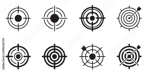 Target Icons Line Art, Black Target Icons with Arrows for Accuracy and Success, Target destination icon