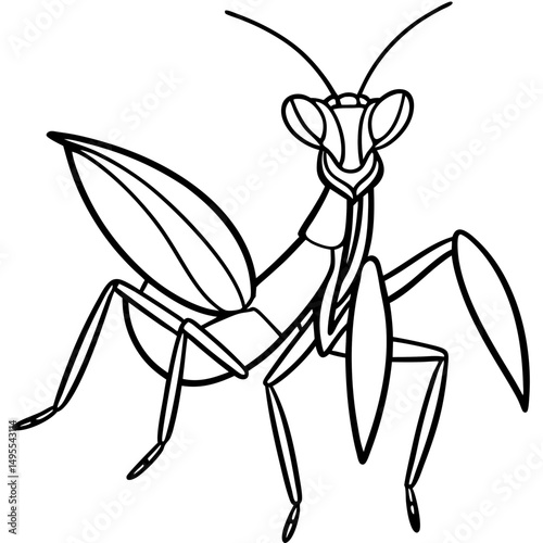 Praying Mantis line art vector