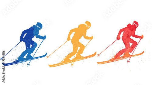 Dynamic Gradient Illustration of a Skier in Motion Against a White Background