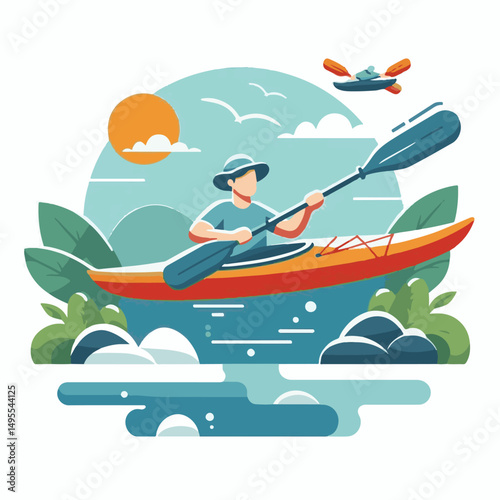 nature, summer, kayak, water, vacation, travel, boat, lake, sport, paddle, holiday, kayaking, activity, outdoor, landscape, active, leisure, canoe, lifestyle, adventure, tourism, recreation, sea, spor