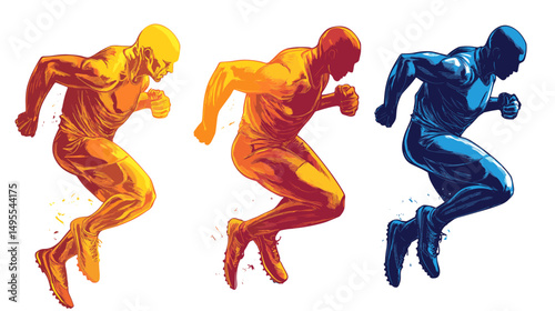 Dynamic Runner in Motion, Colorful Silhouettes of Athlete Capturing the Essence of Speed and Energy