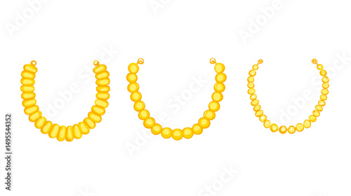Elegant Collection of Three Gold Beaded Necklaces Displayed on White Background
