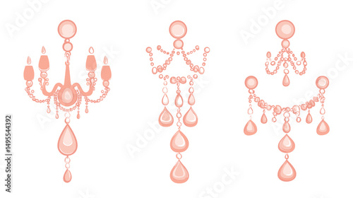 Elegant Collection of Vintage Chandeliers with Intricate Crystal Details and Soft Color Palette