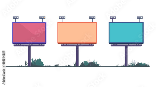 Empty Outdoor Billboards Ready for Advertising in Urban Landscape with Colorful Backgrounds