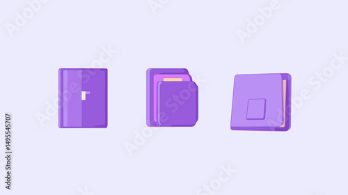 Geometric Purple Folder Illustrations on a Soft Background Representing Digital Organization