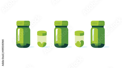 Illustration of Four Green Jars with Varying Levels of Contents on a Clean White Background