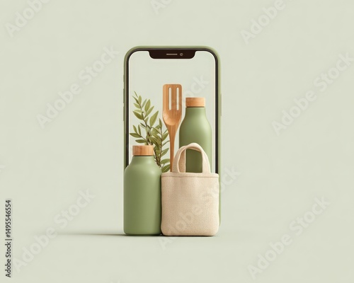 Eco-Friendly Products Displayed on Phone Screen