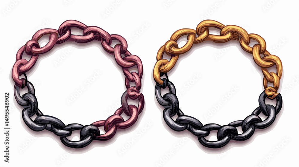 Fototapeta premium Pair of Interlocking Metallic Chains in Warm and Cool Tones on a Studio Background