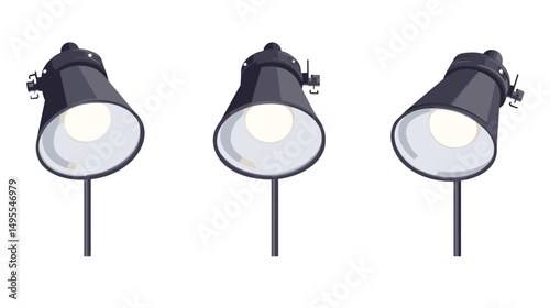 Pixel Art Illustration of Adjustable Desk Lamps with Varying Brightness in Contemporary Design