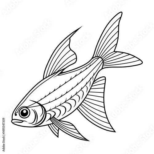 Line art Neon Tetra fish vector on white background