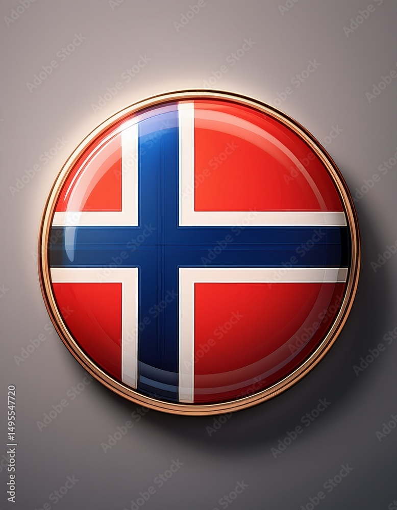 Obraz premium Runder Norwegen-Button mit Landesflagge auf grauem Hintergrund