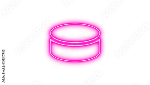 Glowing neon cylinder with a hollow center, Neon hockey puck icon glow with transparent background