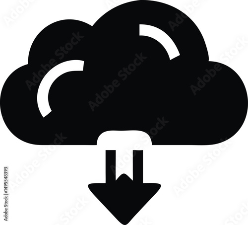 Cloud Download Icon - Minimalist Black and White Data Silhouette