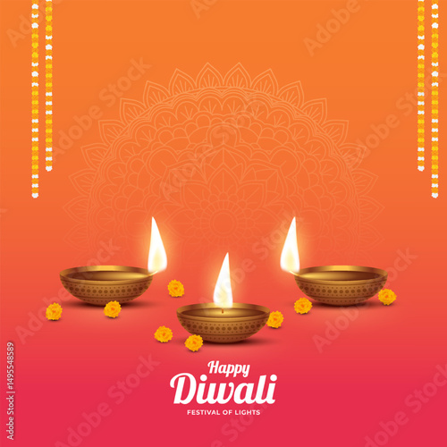 Happy Diwali - festival of lights colorful poster template design with decorative diya lamp. vector illustration. Indian festival of lights Happy Diwali, holiday Background, Diwali celebration.