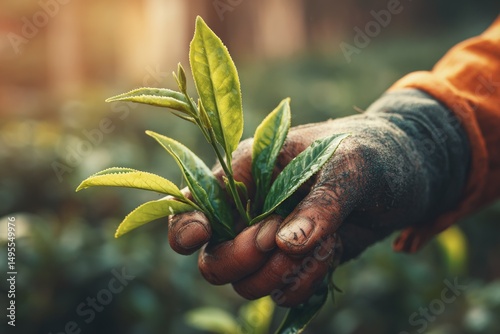 Freshly Harvested Tea Leaves in a Farmer's Hand