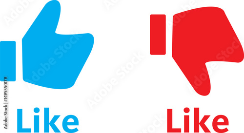 Like and dislike flat icon set with red and blue frame. thumbs up, thumbs down, vector icon