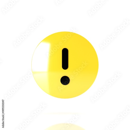 3D Illustration of Circle Yellow Warning Icon, Isolated on Plain White Background