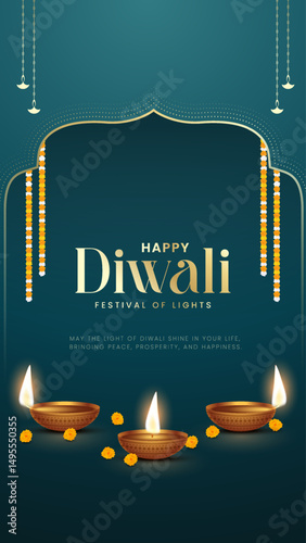 Happy Diwali - festival of lights colorful poster template design with decorative diya lamp. vector illustration. Indian festival of lights Happy Diwali, holiday Background, Diwali celebration.