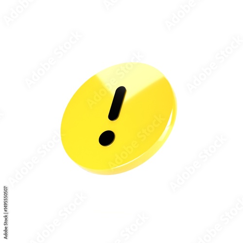 3D Illustration of Circle Yellow Warning Icon, Isolated on Plain White Background