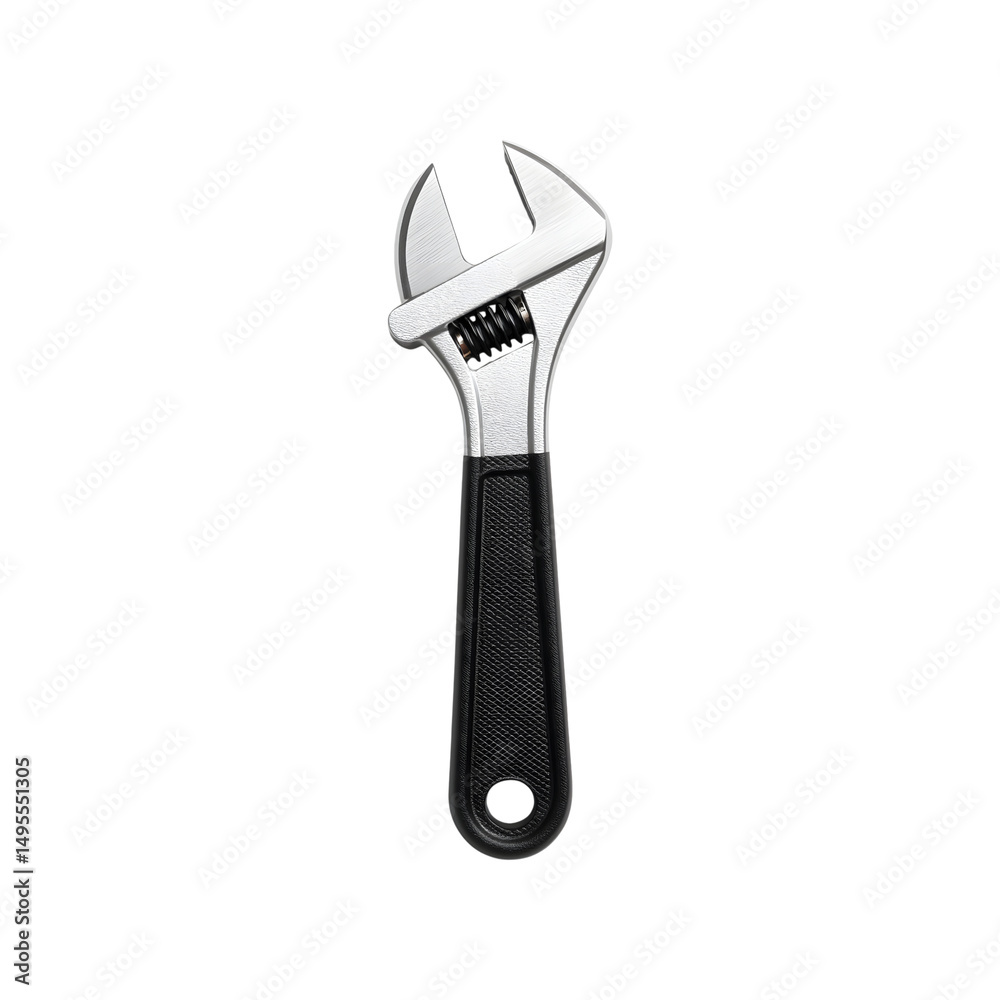 Naklejka premium Adjustable Wrench Tool with Black Handle and Silver Metal Head for Mechanical Work