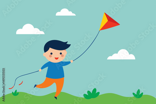 boy flying kite