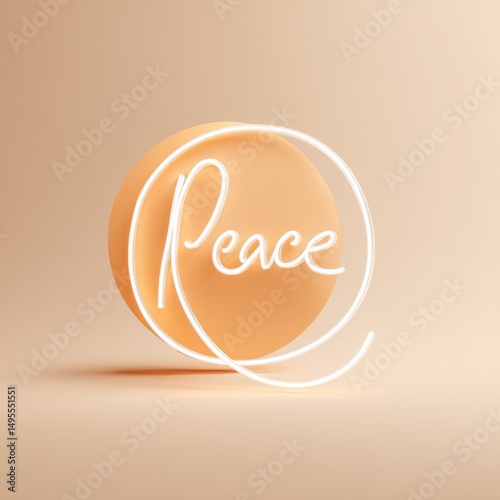 Glowing 'Peace' Neon Sign on Rounded Peach Shape