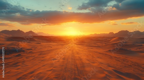 Desert sunset road, golden hour