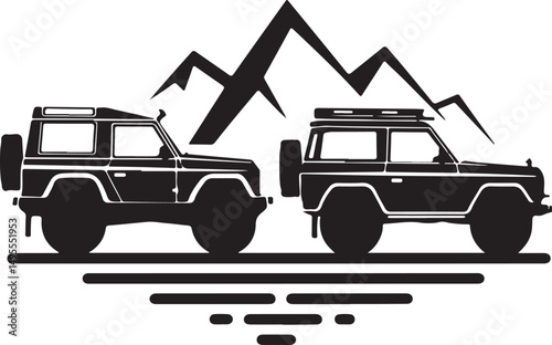 Off-road Vehicles In Mountainous Landscape Silhouette