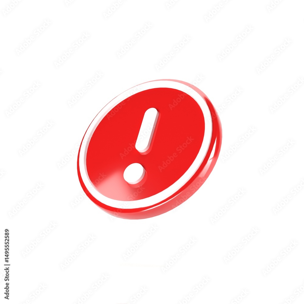 3D Illustration of Circle Red Warning Icon, Isolated on Plain White Background 3D Illustration of Circle Red Warning Icon, Isolated on Plain White Background