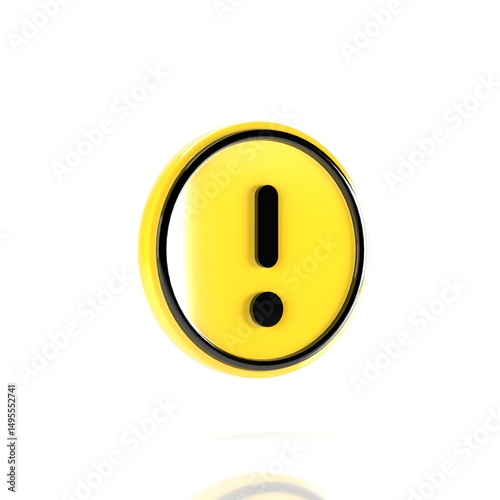3D Illustration of Circle Yellow Warning Icon, Isolated on Plain White Background