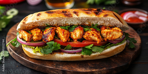 Tandoori chicken sandwich on the table