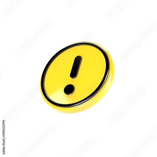 3D Illustration of Circle Yellow Warning Icon, Isolated on Plain White Background