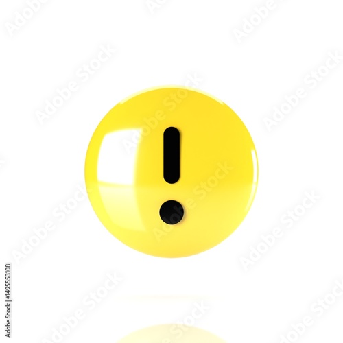 3D Illustration of Circle Yellow Warning Icon, Isolated on Plain White Background