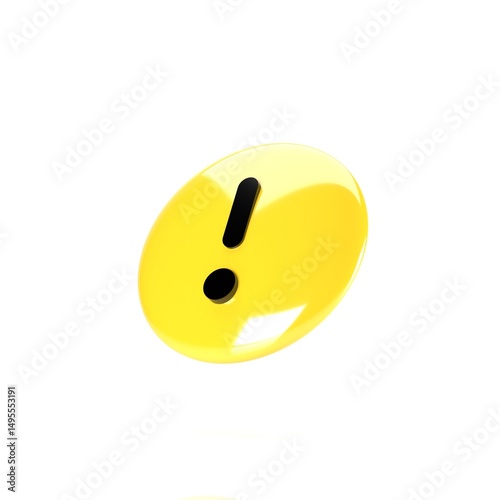 3D Illustration of Circle Yellow Warning Icon, Isolated on Plain White Background