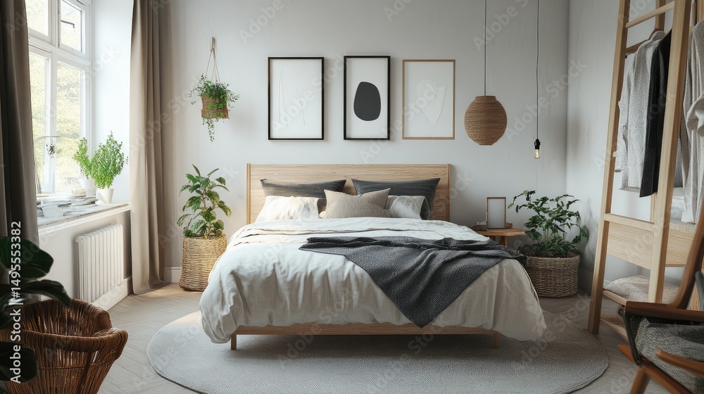 Fototapeta premium Scandinavian-style design for a small, modern bedroom