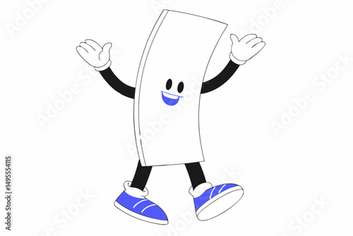 A cartoon character of a dollar bill with arms and legs, offering a whimsical representation of currency, ideal for educational or promotional materials
