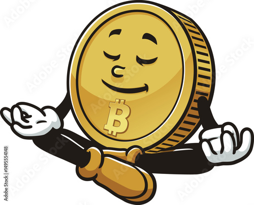 Bitcoin character cartoon is meditating