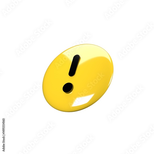 3D Illustration of Circle Yellow Warning Icon, Isolated on Plain White Background