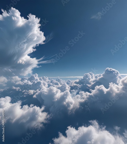 Crisp, high-altitude view of scattered cirrus clouds against a deep blue backdrop , atmosphere, image, view