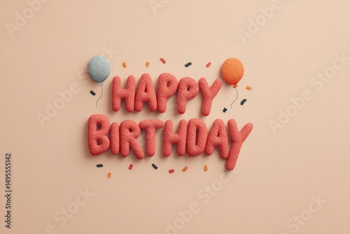 Minimalist Happy Birthday Greeting with Balloons and Confetti