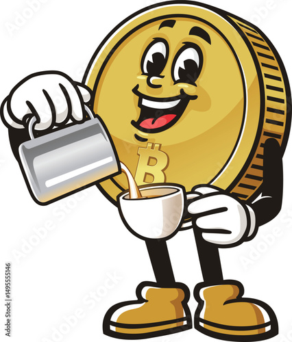 Bitcoin character cartoon is being a barista