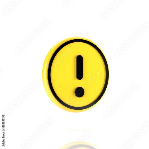 3D Illustration of Circle Yellow Warning Icon, Isolated on Plain White Background