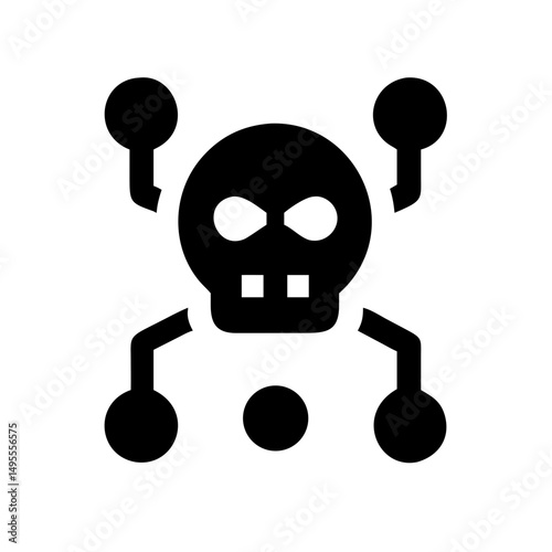 icon of a skull and crossbones made of circuit board elements, symbolizing cyber threats or digital danger, perfect for websites or blogs about computer viruses, hacking, or data security warnings.
